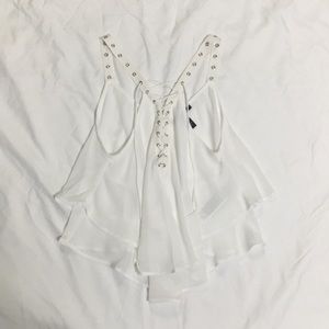 F21 white lace up take top.